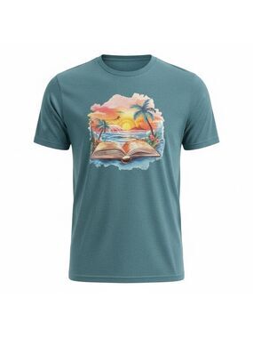 Bella+Canvas Books on the Beach Teal Graphic 100% Cotton Short Sleeve T